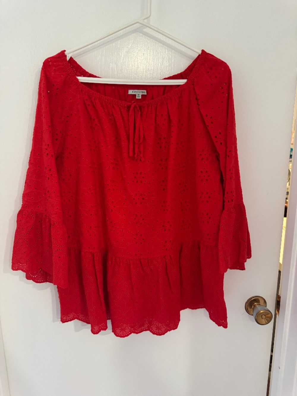 John Mark red blouse